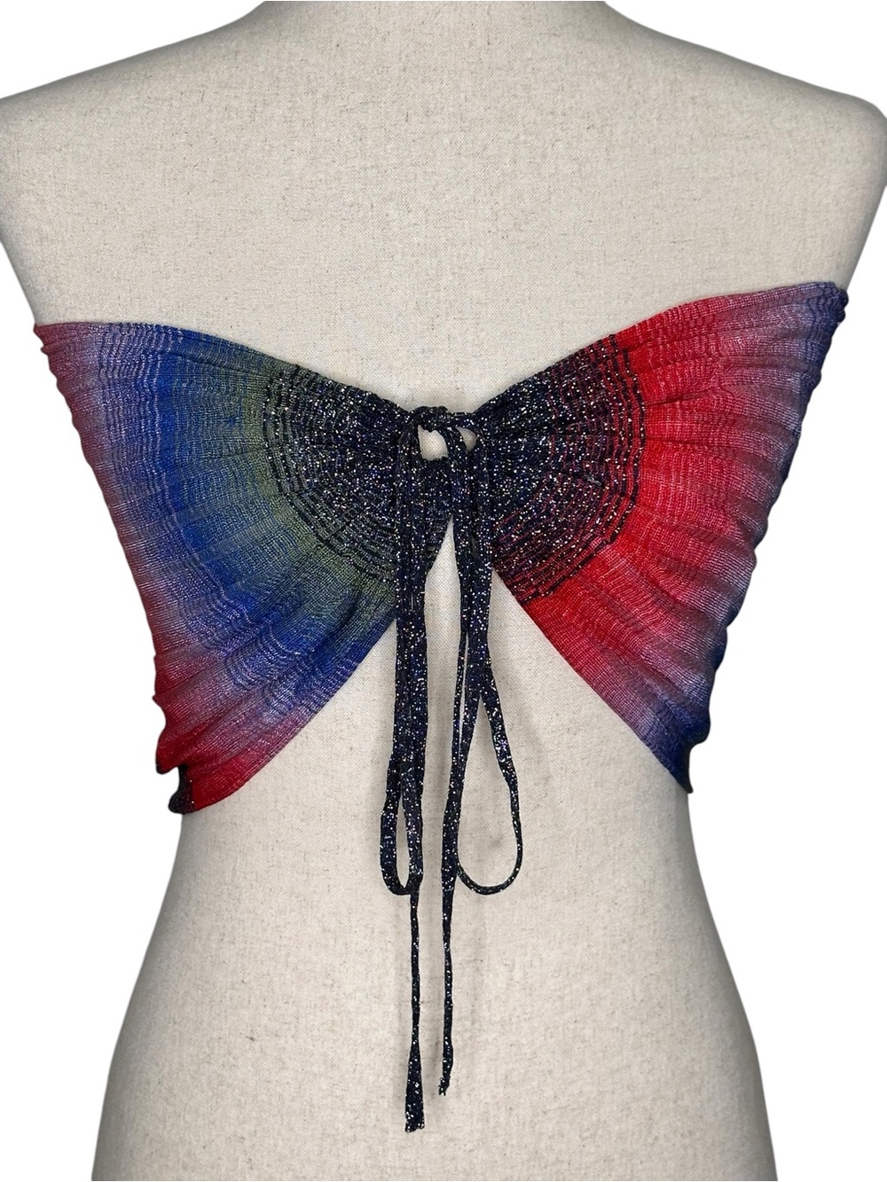 Zara Fairy style Rainbow Multicolor Metallic Bandeau Halter Top. Blogger. Rave. - Picture 4 of 13
